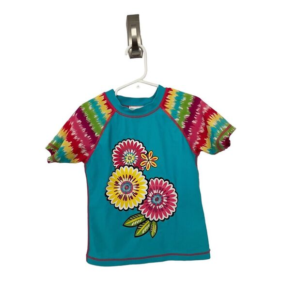 Hanna Andersson Swim Shirt  Girls Size 120 (6-7) Blue Short Sleeve Rash Guard - Picture 1 of 12